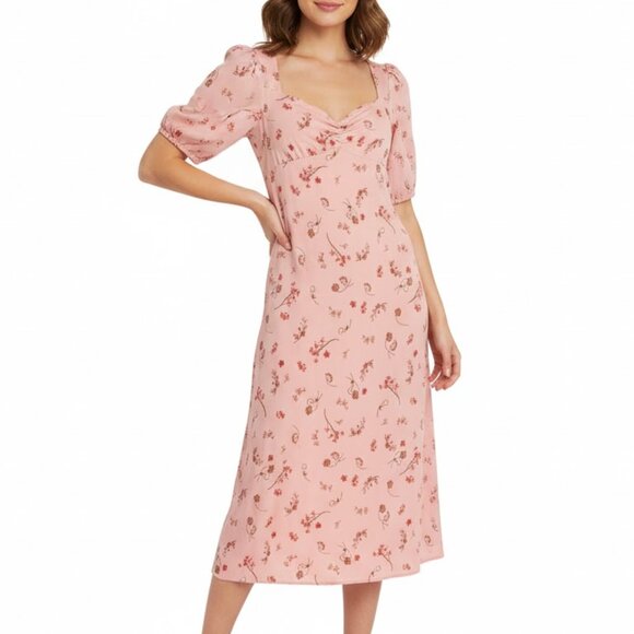 Aritzia Floral Puff Sleeve Cowl Neck Midi Sundress - Picture 1 of 3